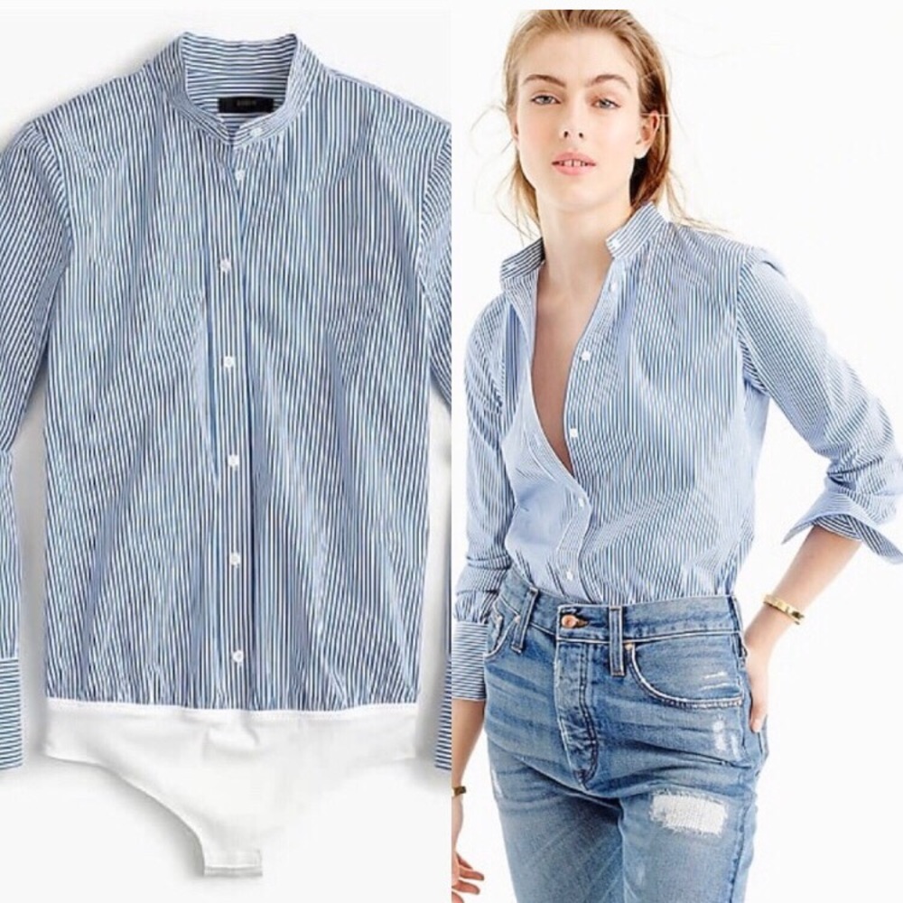 J.Crew Stretchy Pin Striped Bodysuit Sz 16